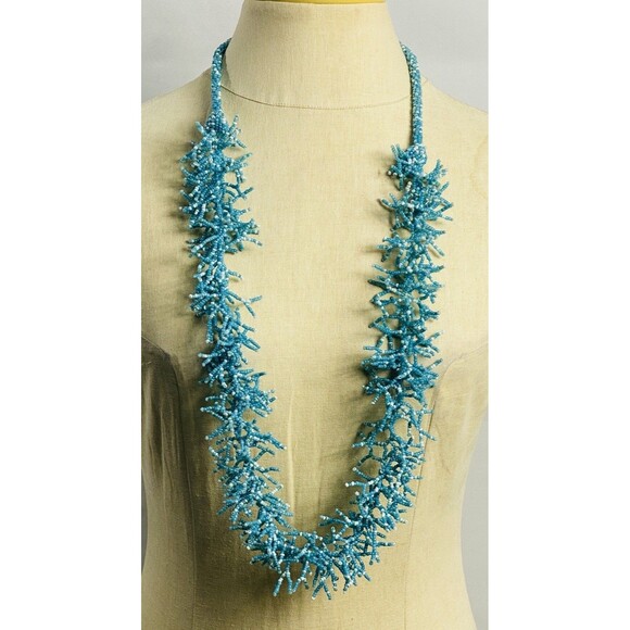 Handcrafted Turquoise Beaded Multi Strand Necklace 40” - Picture 1 of 3